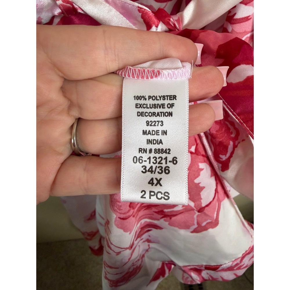 Amoureuse Women 4X Pink Rose Floral Satin Robe Lace Trim Long Nightwear 34/36 - Picture 4 of 6